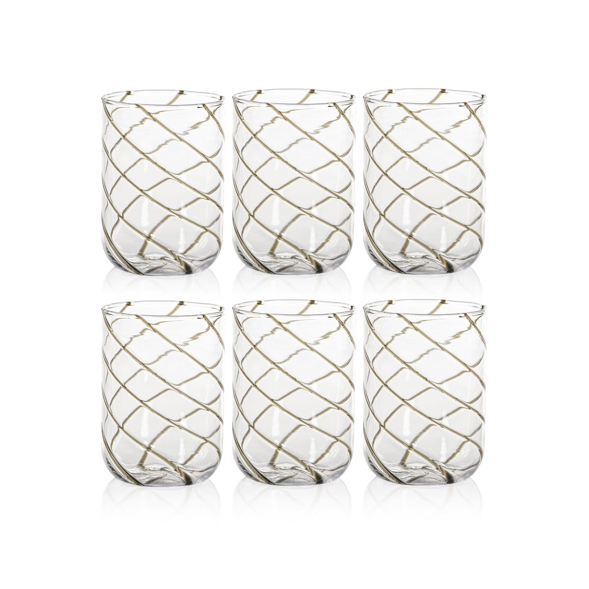 Zodax Maltia 6-Piece Set Swirl Design Glass Tumblers, Gray