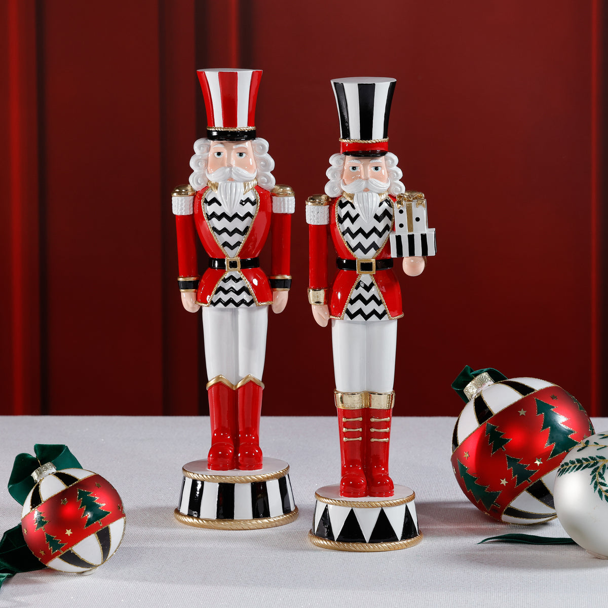 Zodax Royal Guard Christmas Figurines, Set of 2, Festive Holiday Soldier Décor, 14.25" & 14.5" Tall