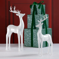 Zodax Pearl White Deer Figurines, Set of 2, Elegant Holiday Décor, 13" & 16.5" Tall