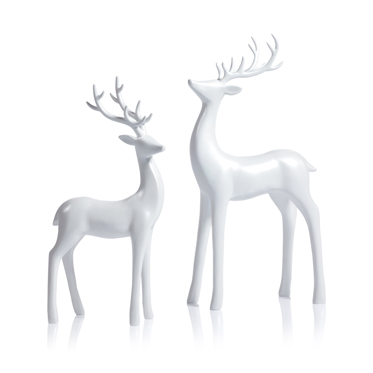 Zodax Pearl White Deer Figurines, Set of 2, Elegant Holiday Décor, 13" & 16.5" Tall
