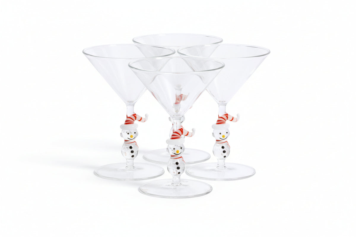 Zodax Snowman Sips Martini Glasses, Set of 4, Holiday Cocktail Glassware