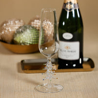 Zodax Treetop Cheers Glass Champagne Flutes - Holiday Stemware, Set of 4, Clear