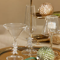 Zodax Treetop Cheers Glass Champagne Flutes - Holiday Stemware, Set of 4, Clear