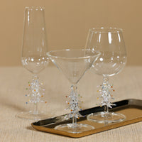 Zodax Treetop Cheers Glass Champagne Flutes - Holiday Stemware, Set of 4, Clear