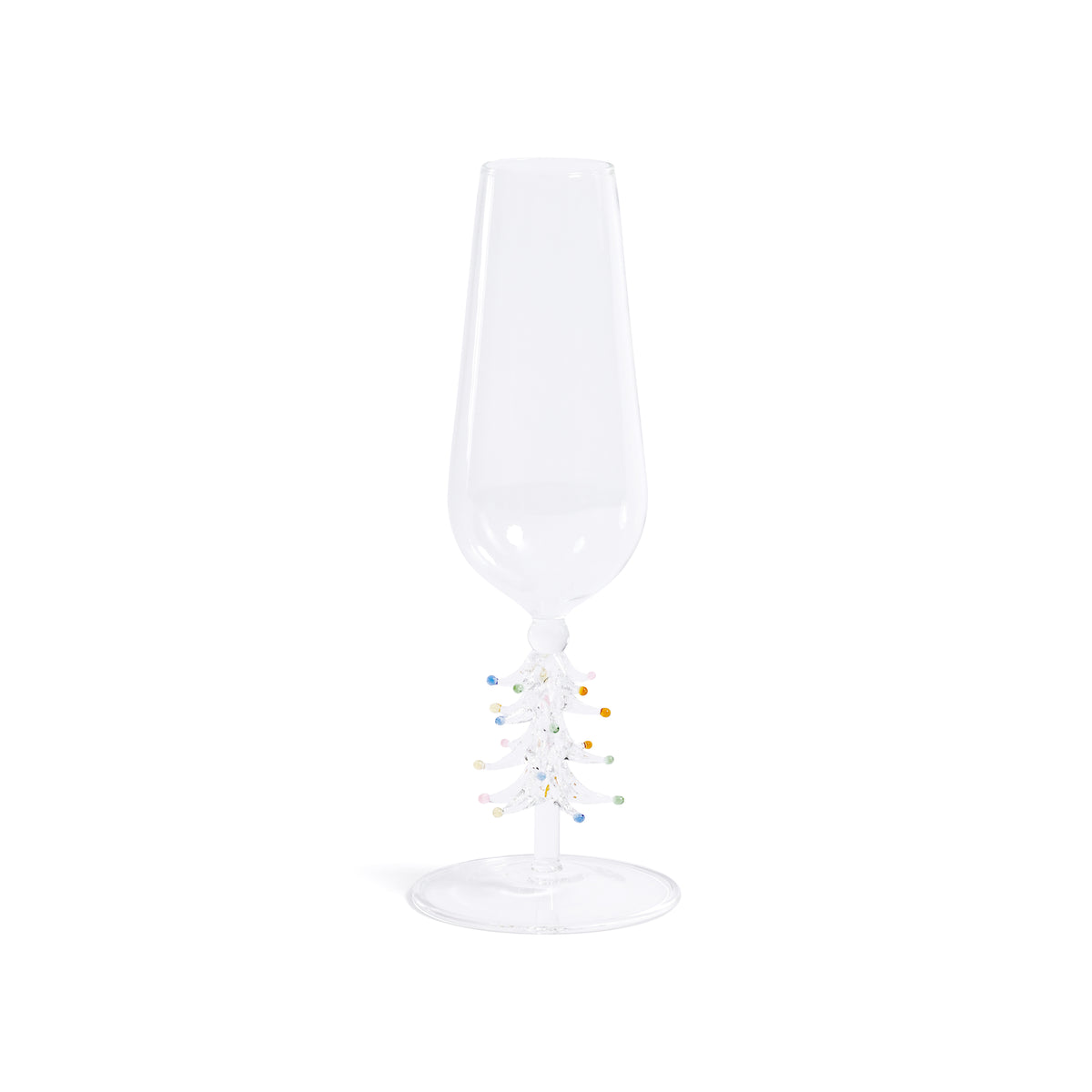 Zodax Treetop Cheers Glass Champagne Flutes - Holiday Stemware, Set of 4, Clear