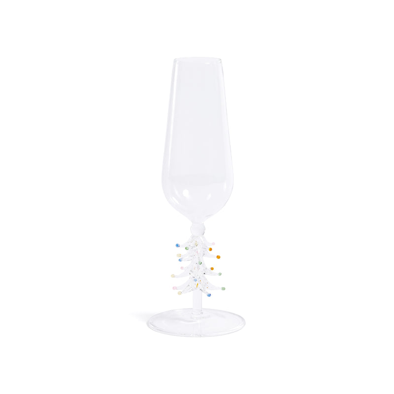 Zodax Treetop Cheers Glass Champagne Flutes - Holiday Stemware, Set of 4, Clear