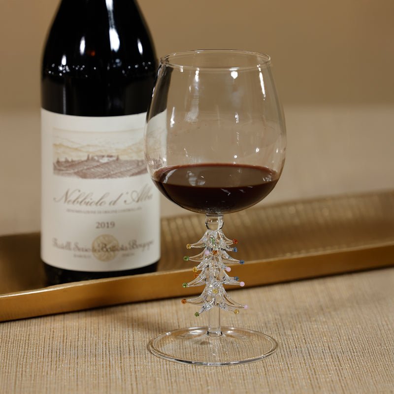 Zodax Treetop Cheers Wine Glasses - Holiday Stemware, Set of 4, Clear