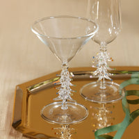 Zodax Treetop Cheers Martini Glasses - Holiday Stemware, Set of 4, Clear