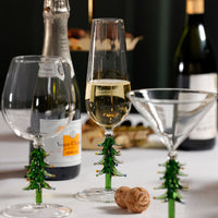Zodax Treetop Cheers Glass Champagne Flutes - Holiday Stemware, Set of 4, Green