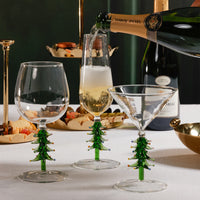 Zodax Treetop Cheers Glass Champagne Flutes - Holiday Stemware, Set of 4, Green