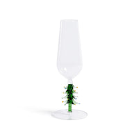 Zodax Treetop Cheers Glass Champagne Flutes - Holiday Stemware, Set of 4, Green