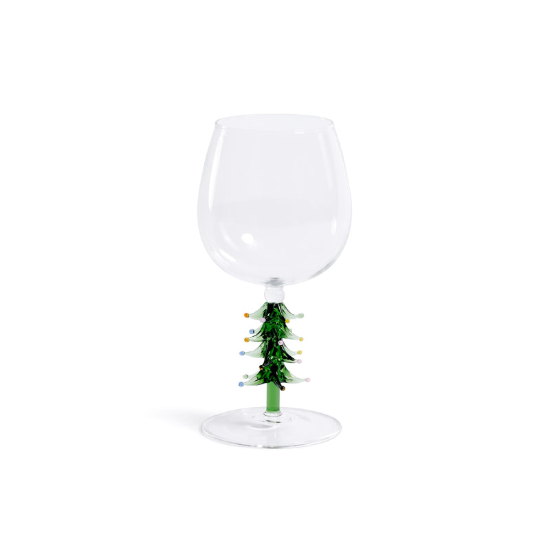 Zodax Treetop Cheers Wine Glasses - Holiday Stemware, Set of 4, Green
