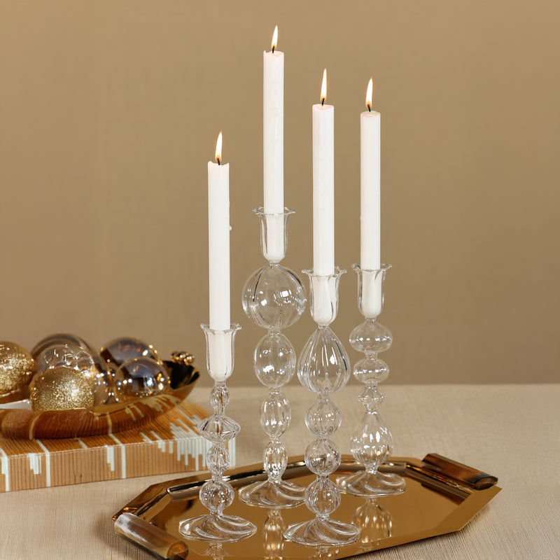Zodax Marais Blown Glass Taper Candle Holders, Set of 4, B-8"