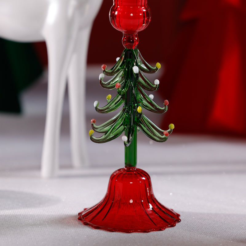 Zodax Holiday Tree Taper Candle Holders, Set of 4, Red & Green, 8.25"