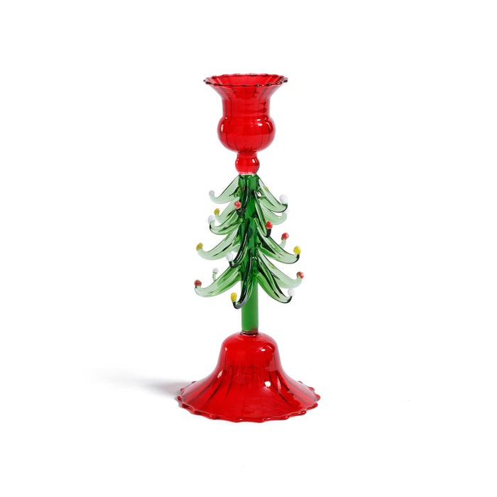 Zodax Holiday Tree Taper Candle Holders, Set of 4, Red & Green, 8.25"