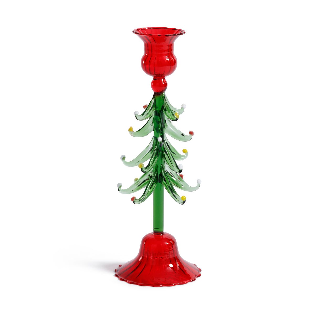 Zodax Holiday Tree Taper Candle Holders, Set of 4, Red & Green, 9.25"