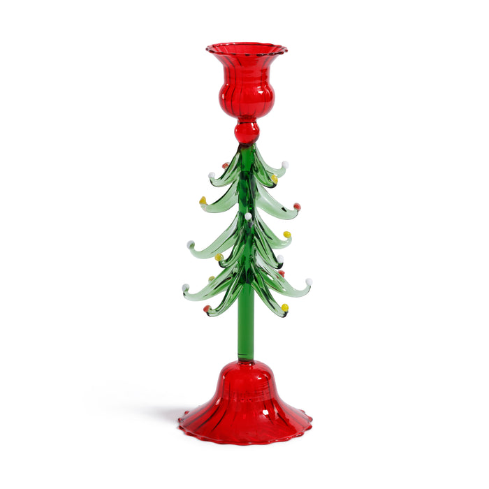 Zodax Holiday Tree Taper Candle Holders, Set of 4, Red & Green, 9.25"