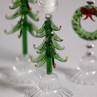 Zodax Holiday Tree Taper Candle Holders, Set of 4, Clear & Green, 8.25"