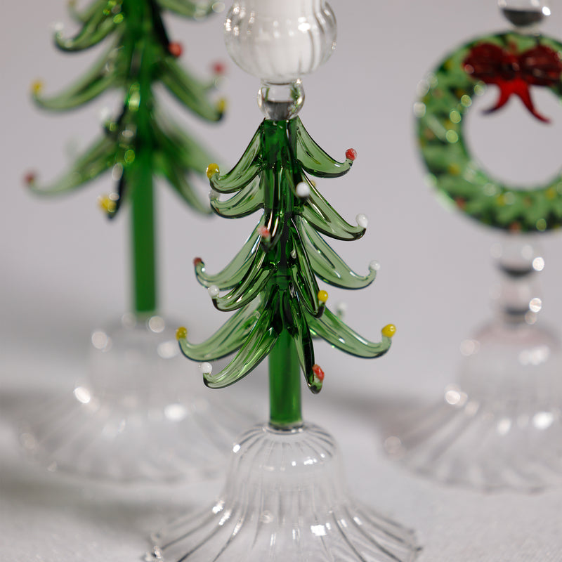 Zodax Holiday Tree Taper Candle Holders, Set of 4, Clear & Green, 8.25"