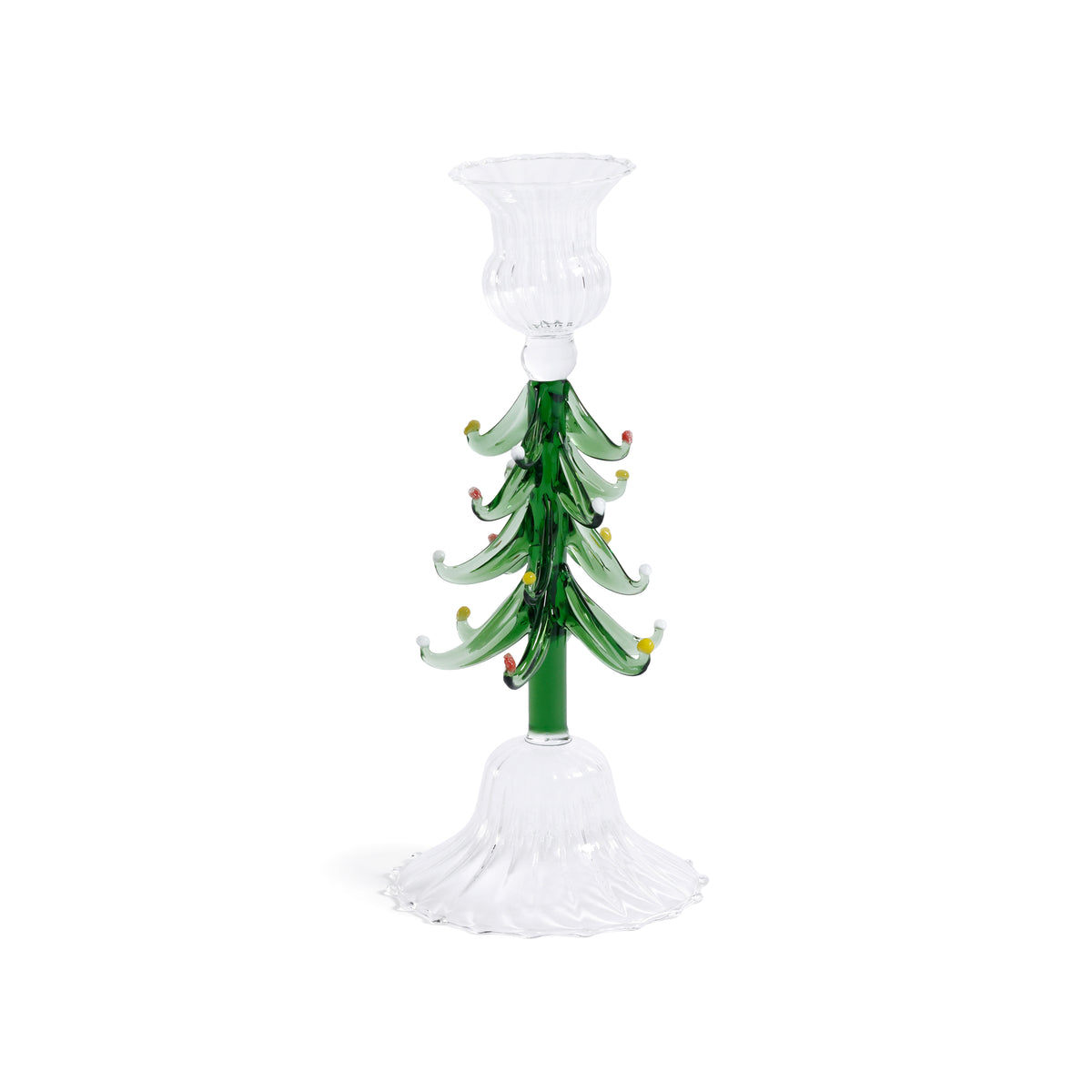 Zodax Holiday Tree Taper Candle Holders, Set of 4, Clear & Green, 8.25"