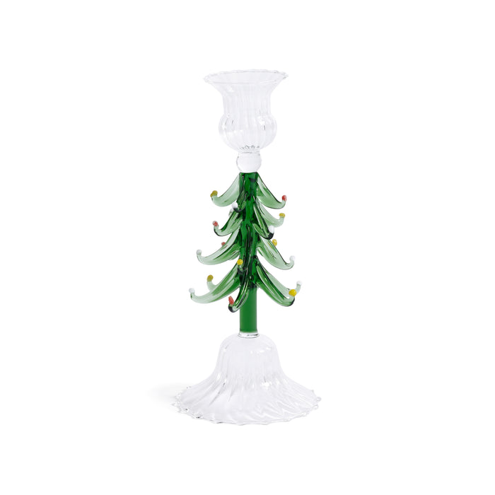 Zodax Holiday Tree Taper Candle Holders, Set of 4, Clear & Green, 8.25"