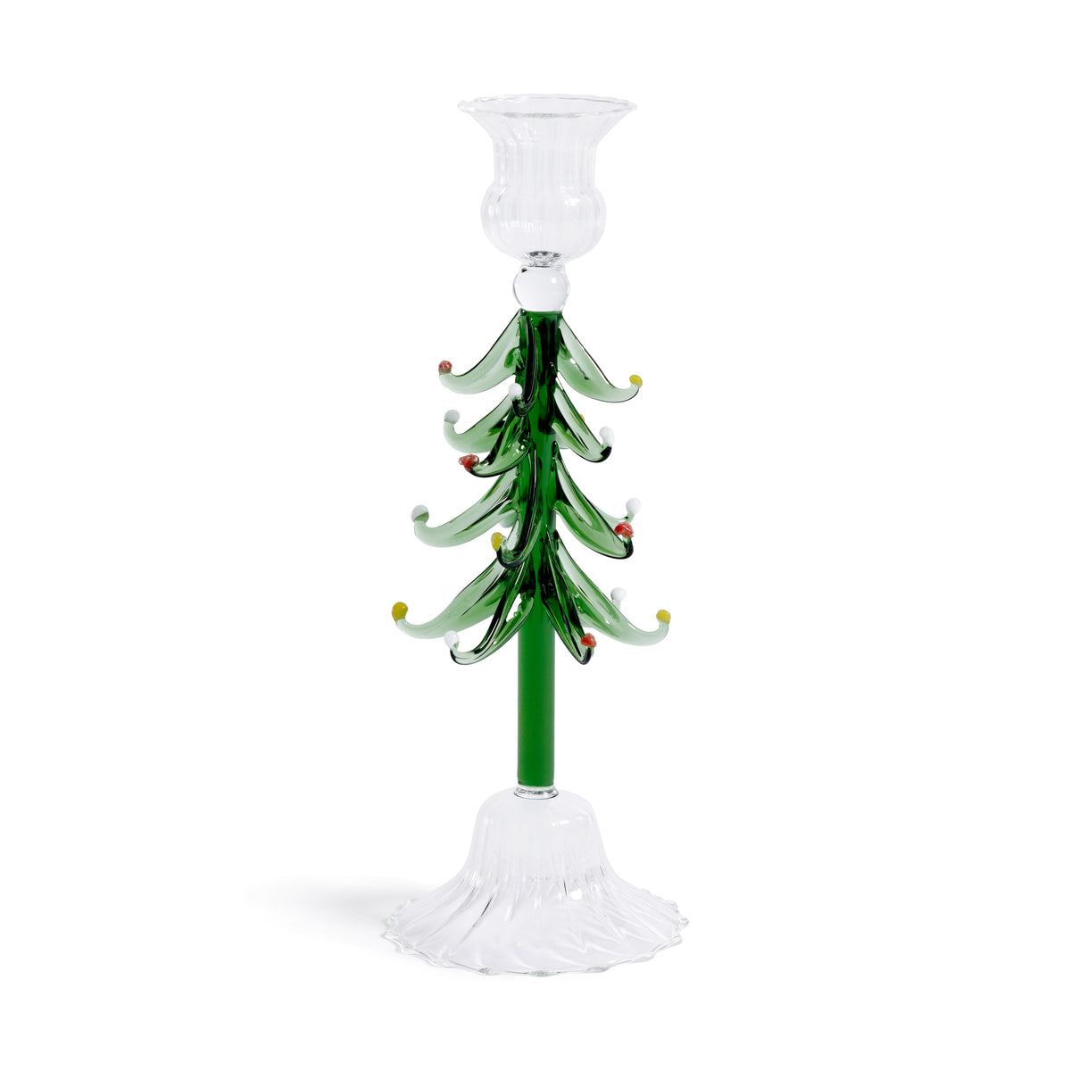 Zodax Holiday Tree Taper Candle Holders, Set of 4, Clear & Green, 9.25"