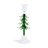 Zodax Holiday Tree Taper Candle Holders, Set of 4, Clear & Green, 9.25"