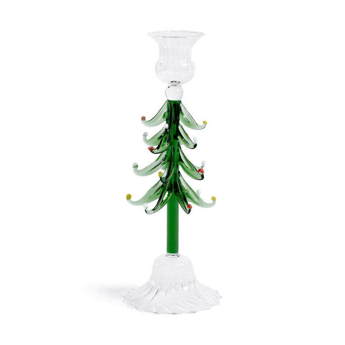 Zodax Holiday Tree Taper Candle Holders, Set of 4, Clear & Green, 9.25"
