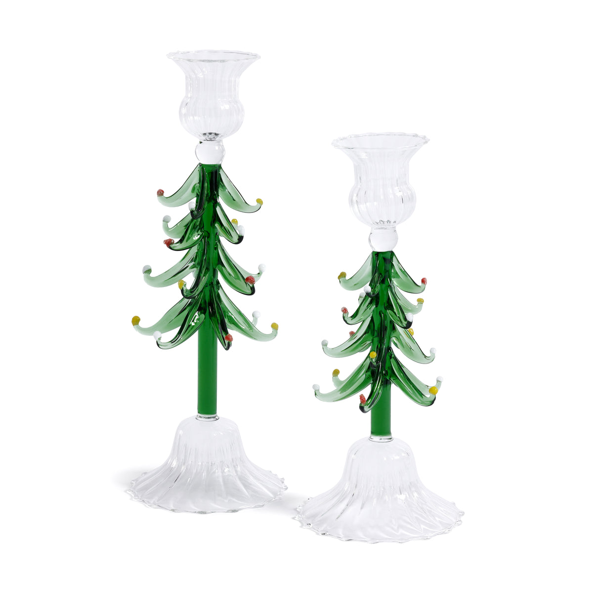 Zodax Holiday Tree Taper Candle Holders, Set of 4, Clear & Green, 9.25"