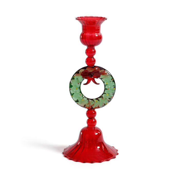 Zodax Holiday Wreath Taper Candle Holders, Set of 4, Red & Green