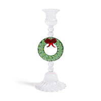 Zodax Holiday Wreath Taper Candle Holders, Set of 4, Clear & Green
