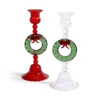 Zodax Holiday Wreath Taper Candle Holders, Set of 4, Clear & Green
