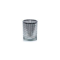 Zodax Laser-Etched Metallic Glass Hurricane Candle Holders, Set of 2, Silver