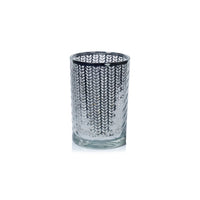 Zodax Laser-Etched Metallic Glass Hurricane Candle Holder, Silver, 7"