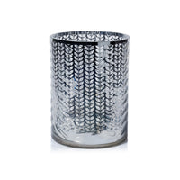 Zodax Laser-Etched Metallic Glass Hurricane Candle Holder, Silver, 9.5"