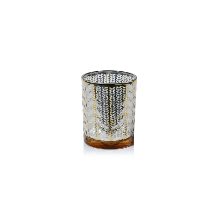 Zodax Laser-Etched Metallic Glass Hurricane Candle Holders, Set of 2, Gold