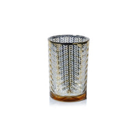 Zodax Laser-Etched Metallic Glass Hurricane Candle Holder, Gold, 7"