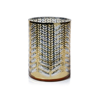 Zodax Laser-Etched Metallic Glass Hurricane Candle Holder, Gold, 9.5"