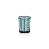 Zodax Laser-Etched Metallic Glass Hurricane Candle Holders, Set of 2, Green