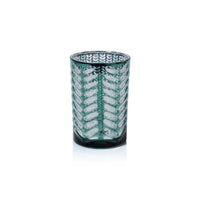 Zodax Laser-Etched Metallic Glass Hurricane Candle Holder, Green, 7"