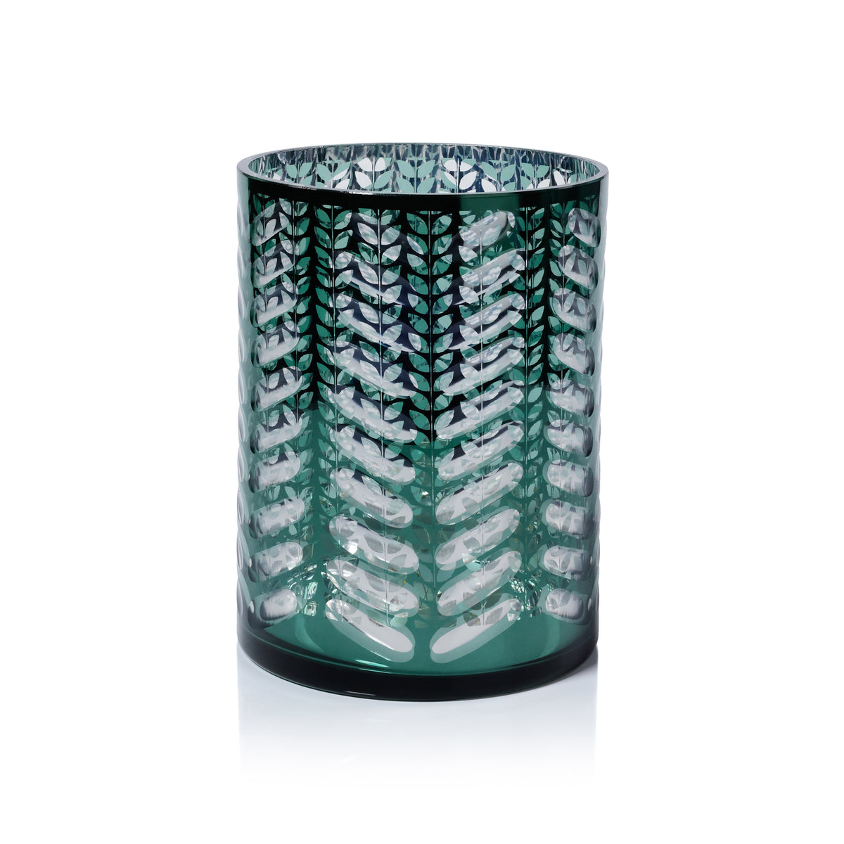 Zodax Laser-Etched Metallic Glass Hurricane Candle Holder, Green, 9.5"