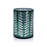 Zodax Laser-Etched Metallic Glass Hurricane Candle Holder, Green, 9.5"