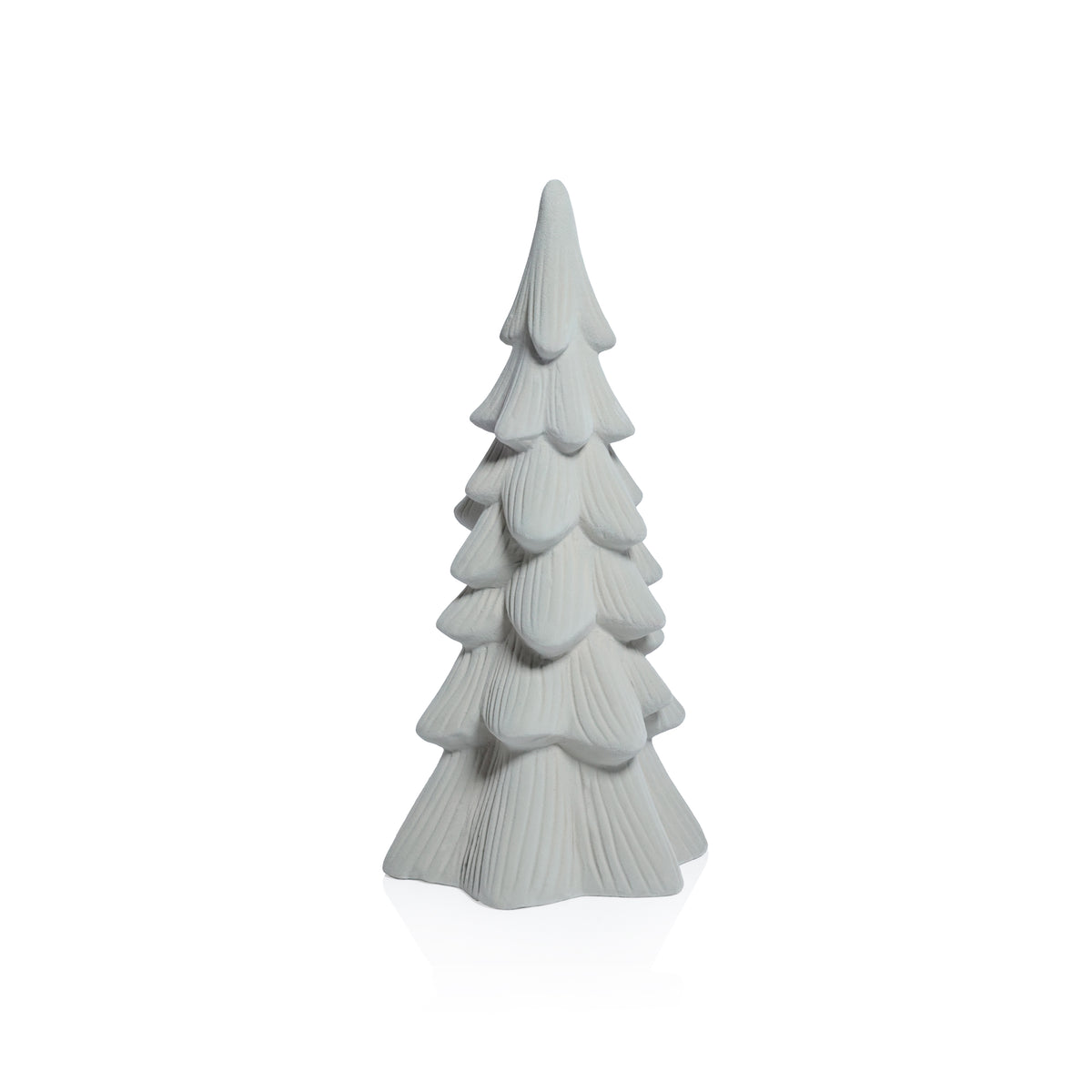 Zodax Snow-Covered Flocked Ceramic Decorative Trees, Holiday Tabletop Décor, Set of 4, 11"