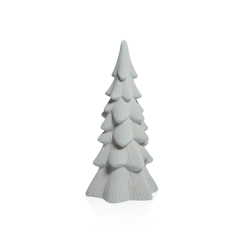 Zodax Snow-Covered Flocked Ceramic Decorative Trees, Holiday Tabletop Décor, Set of 4, 11"