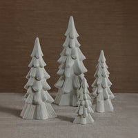 Zodax Snow-Covered Flocked Ceramic Decorative Trees, Holiday Tabletop Décor, Set of 4, 14"