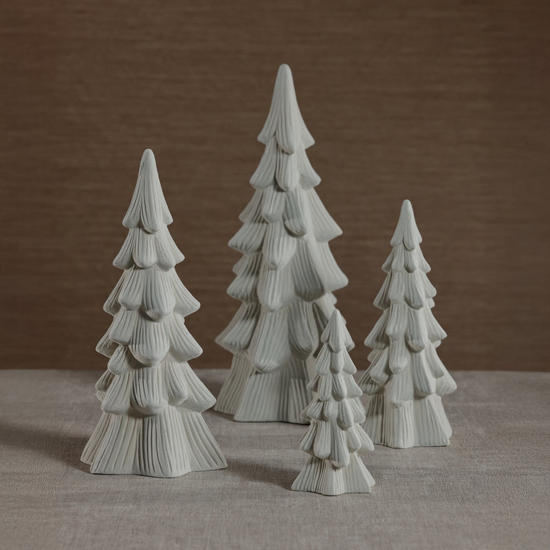 Zodax Snow-Covered Flocked Ceramic Decorative Trees, Holiday Tabletop Décor, Set of 4, 14"