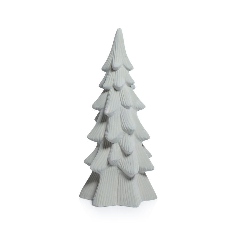 Zodax Snow-Covered Flocked Ceramic Decorative Trees, Holiday Tabletop Décor, Set of 4, 14"