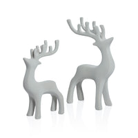 Zodax Flocked Gray Deer Figurines, Set of 2 Assorted Sizes, 8.75" & 11.5", Holiday Decorations