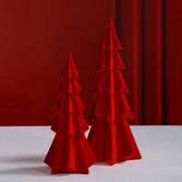 Zodax Flocked Decorative Trees - Holiday Tabletop Décor, Set of 4, Red, 12.5"