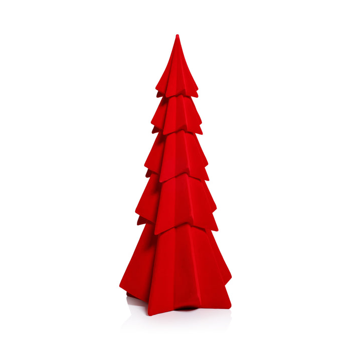 Zodax Flocked Decorative Trees - Holiday Tabletop Décor, Set of 4, Red, 12.5"